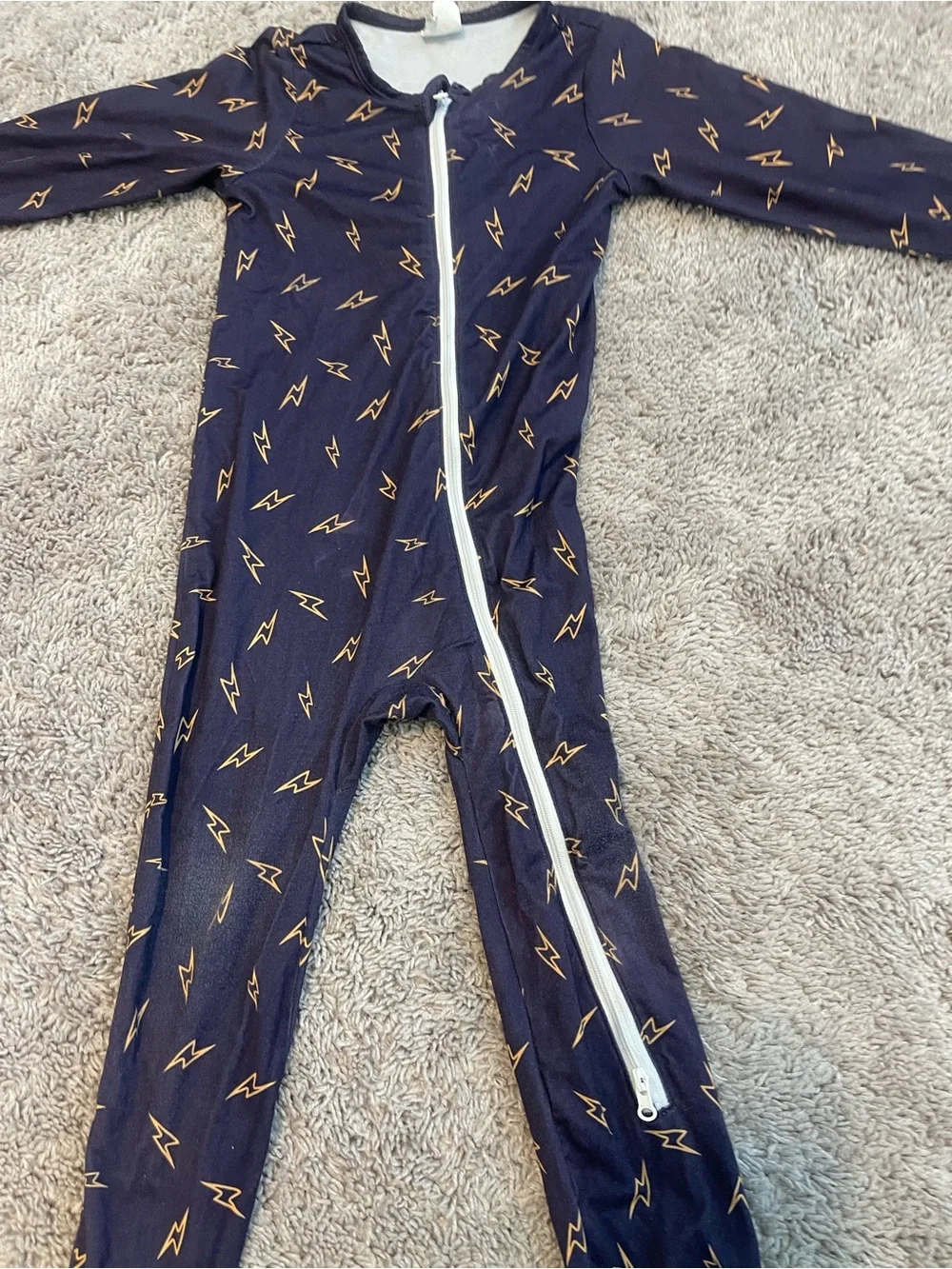 Kids Navy Lightning One-Piece Pajamas with Zipper